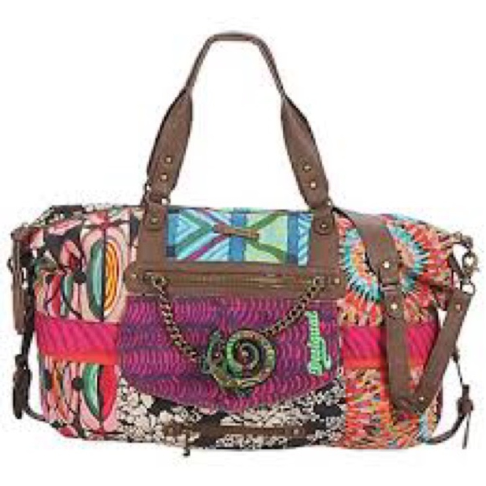 Desigual Multicolor Travel Bag with Brown Accents